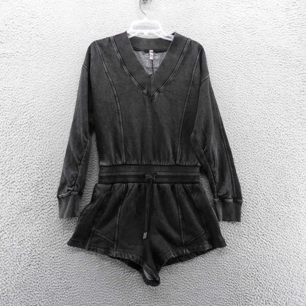 Free People Movement Black Intercept Romper Size Small VNeck Long Sleeve NEW